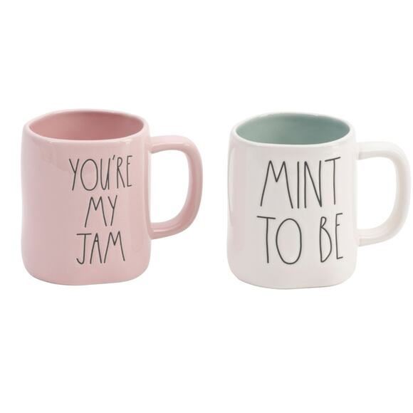 Rae Dunn Pink Mint Youre My Jam Mint To Be 19.5oz Ceramic Pair of Coffee Mugs - Picture 1 of 15